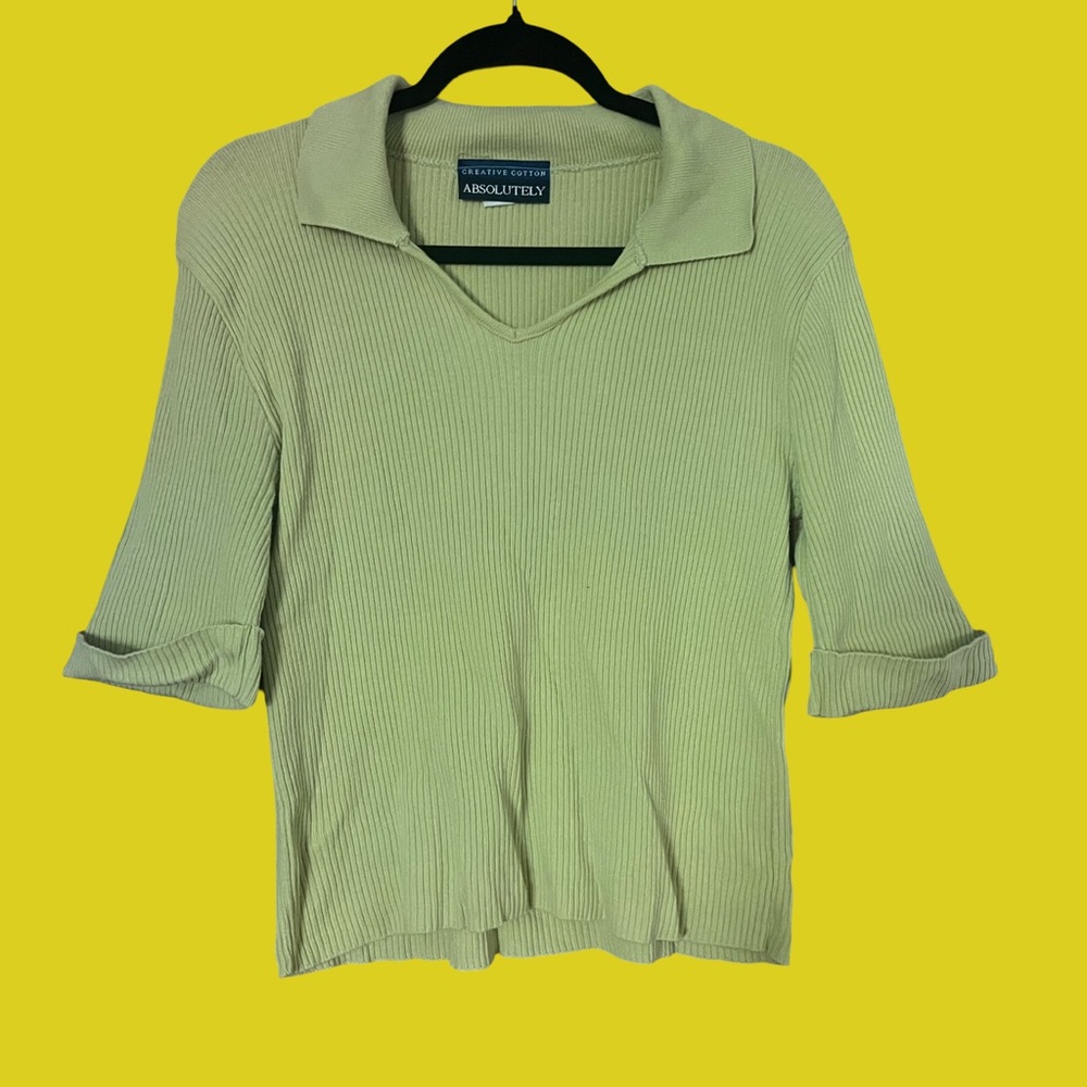 Absolutely Women's Honey Dew Green Ribbed Top